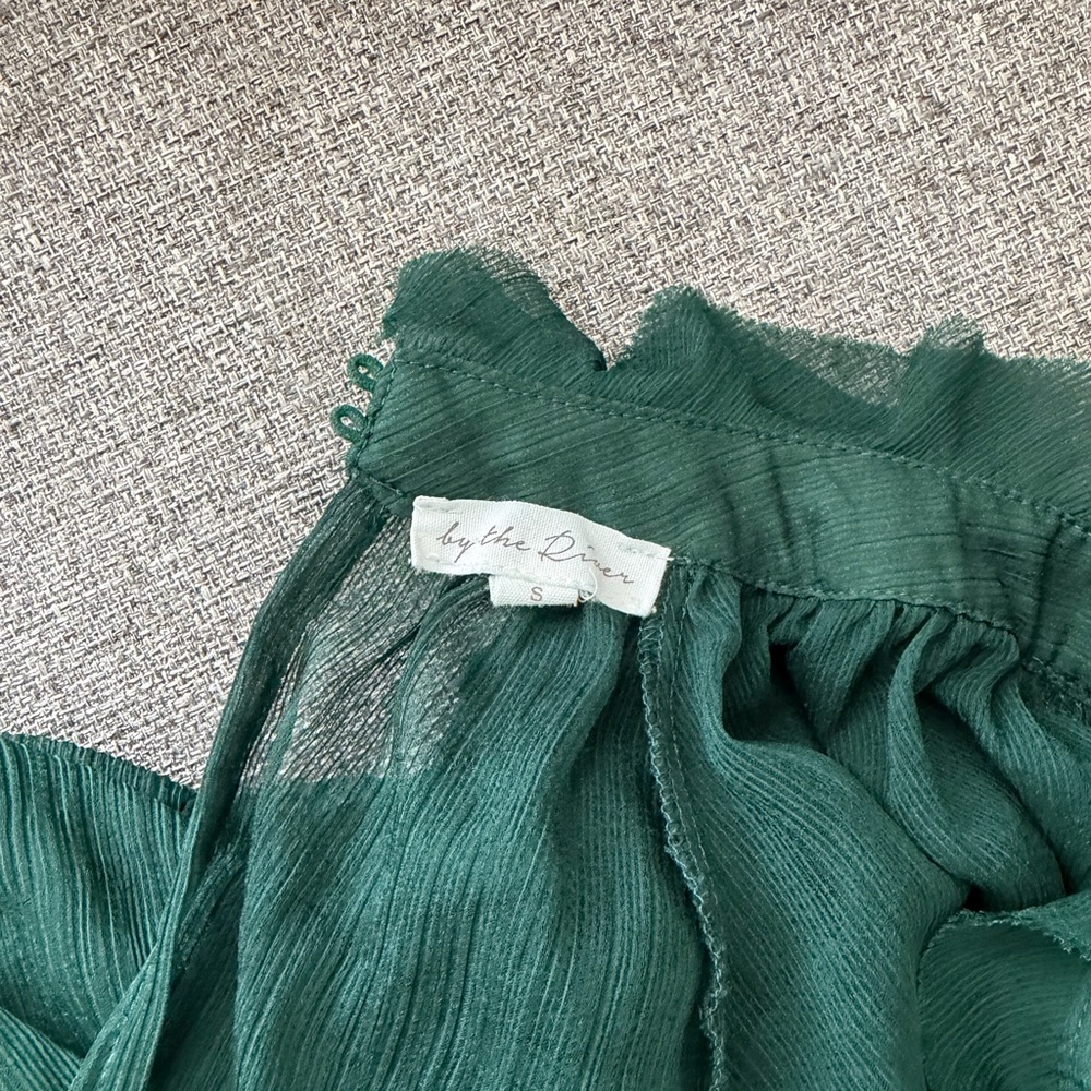 Sheer High-Neck Blouse in Forest Green - Picture 4 of 5